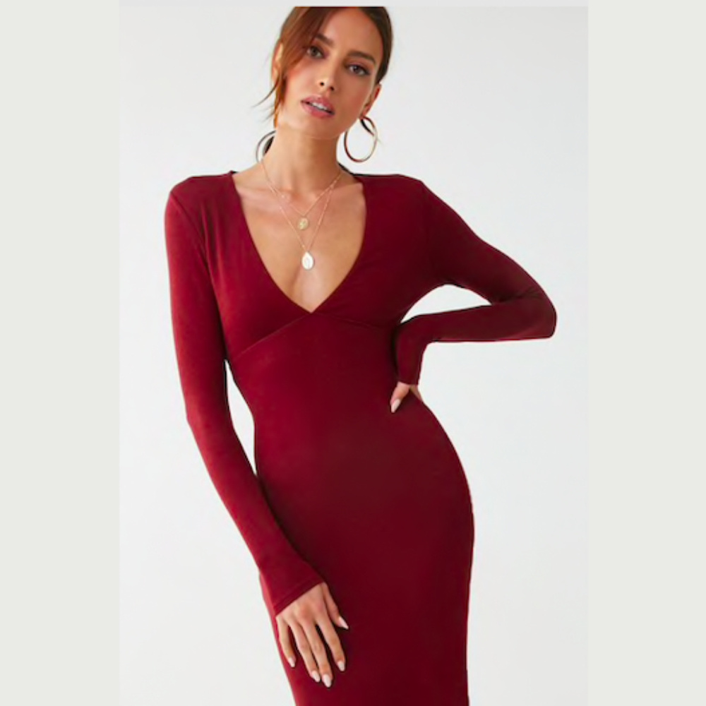 NWT Marled Stretchy Long Sleeve Bodycon V Neck
